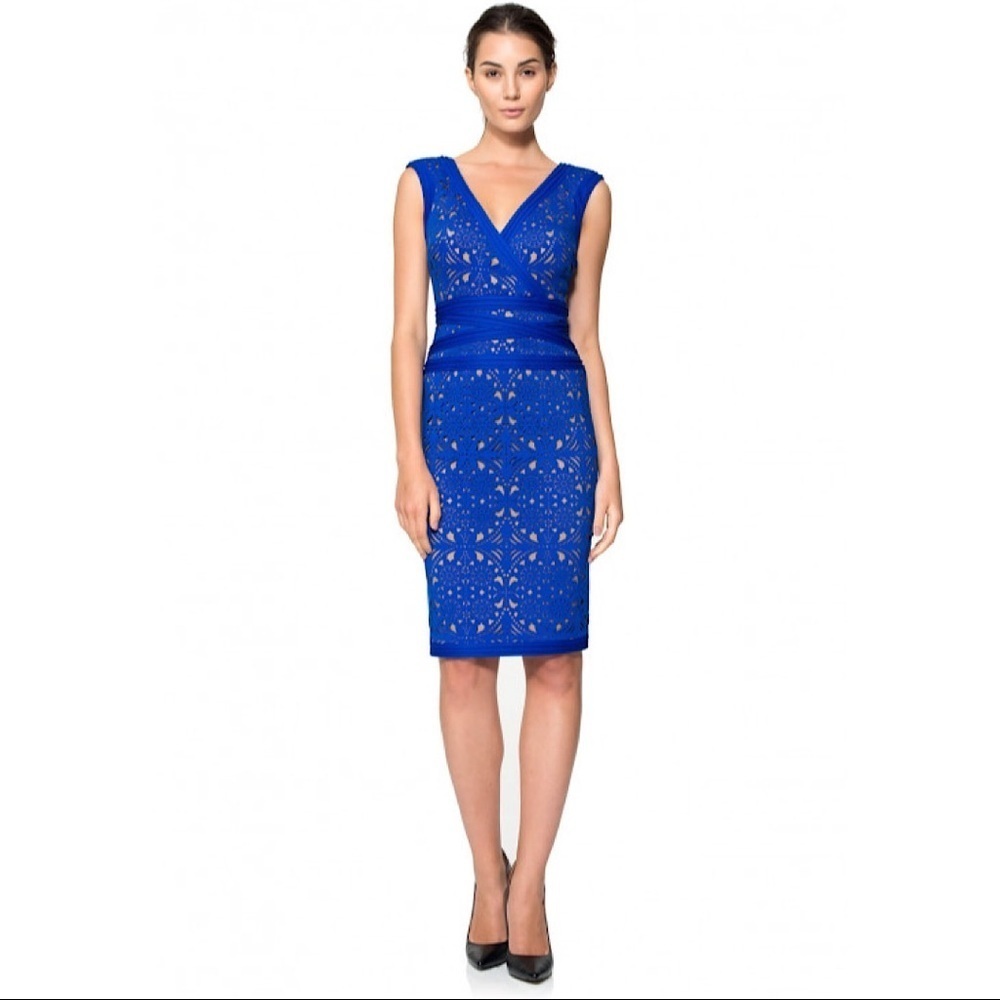 TADASHI SHOJI Laser-Cut Midi Sheath Cocktail Dress